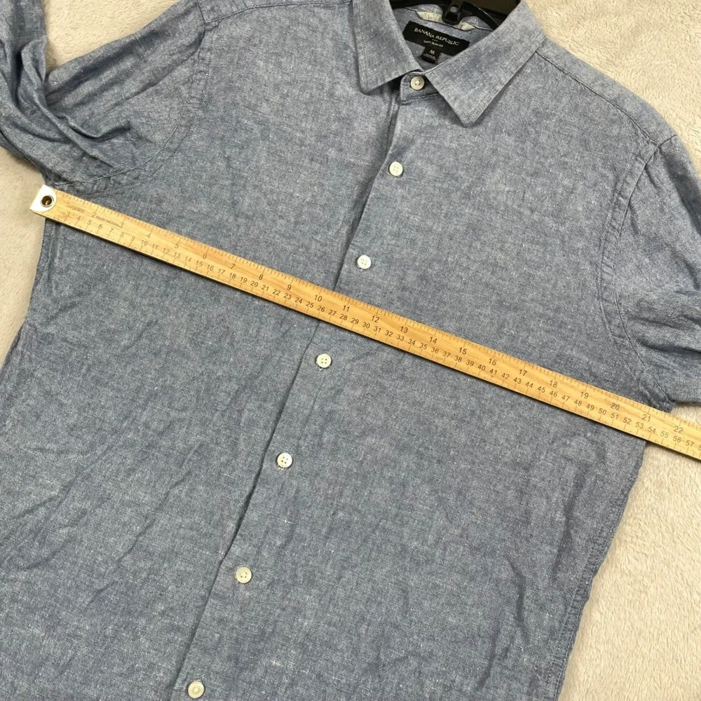 Banana Republic Shirt Mens Medium Slim Fit Blue Cotton Linen Button Up Preppy